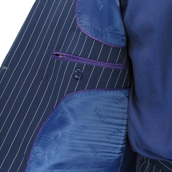 2-Piece Men's Double Breasted Pinstripe Suit-Blue - Picture 5 of 5